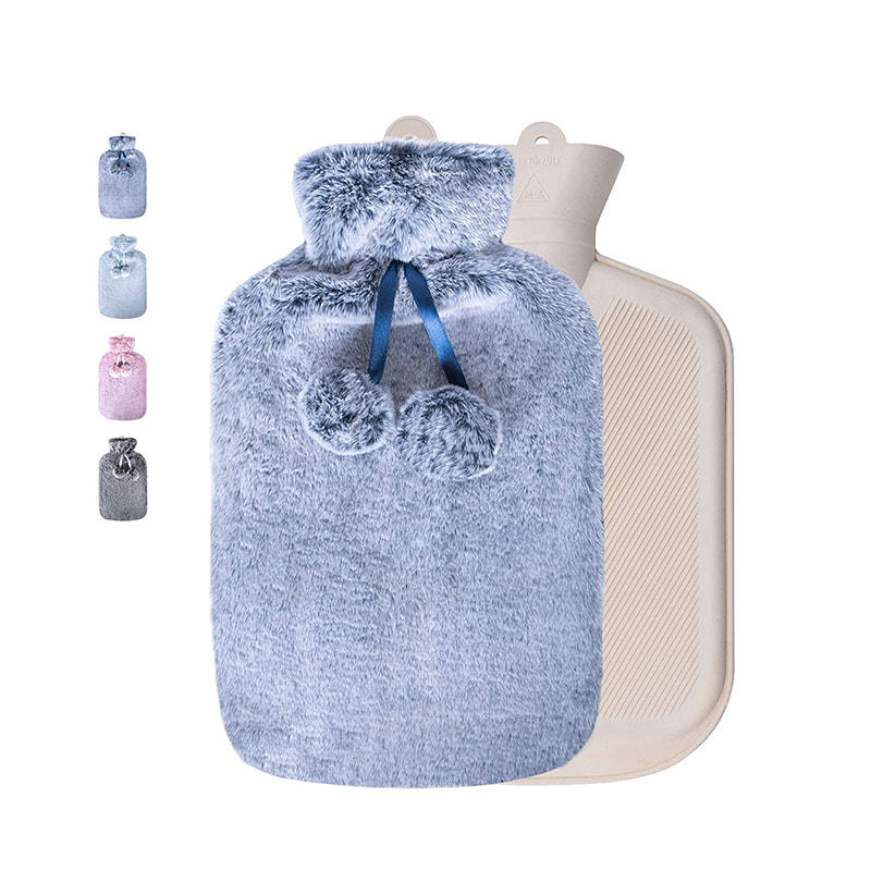 Bolsa de agua de terapia caliente de caucho natural de 2 litros con cubierta suave para aliviar el dolor