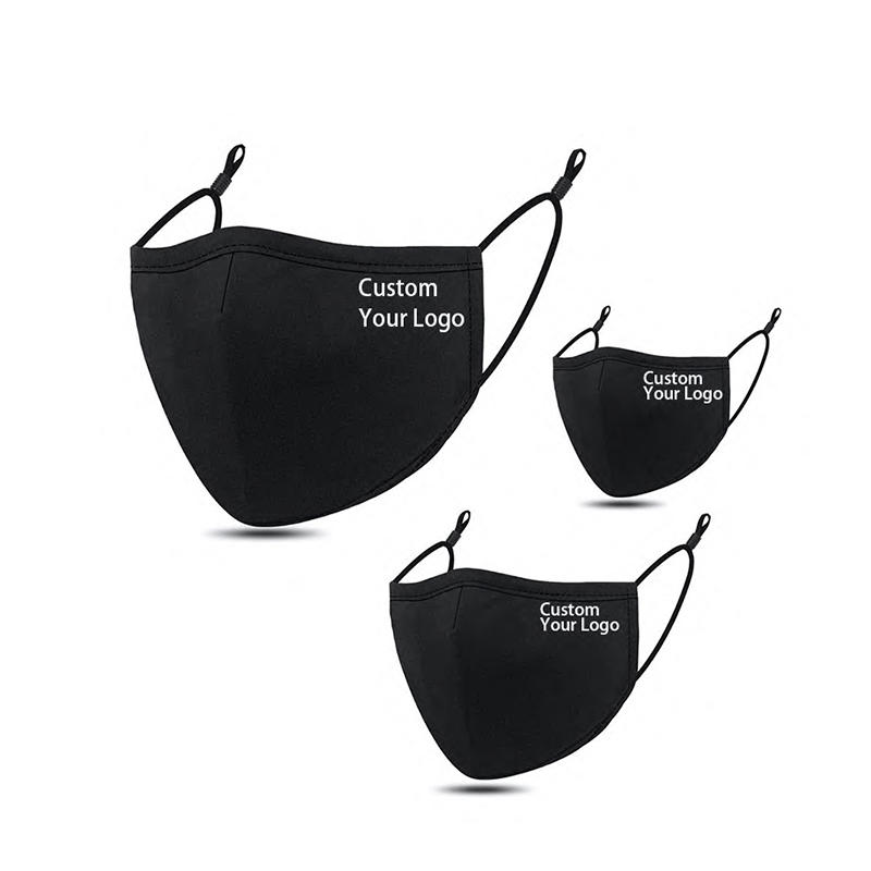 Máscara de algodón de 3 capas negra impresa con logotipo personalizado con filtro de carbono
