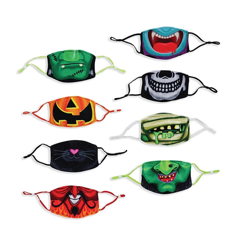Máscara de algodón de dibujos animados para niños de Halloween con trabillas ajustables