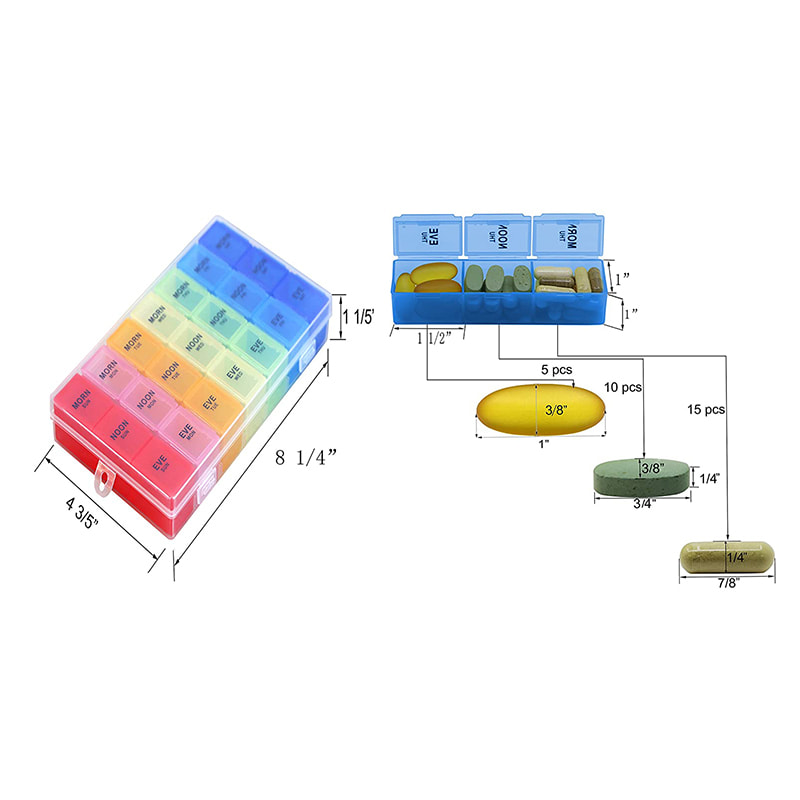 Caja de tableta de medicación semanal colorida desmontable 
