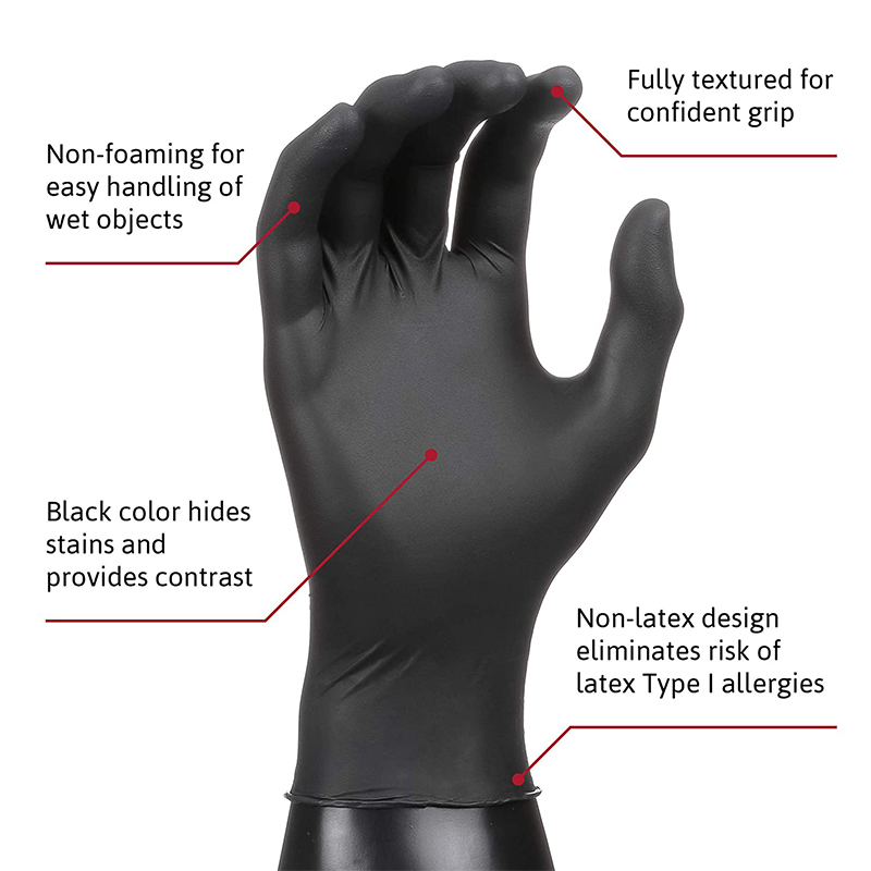 Guantes de nitrilo para examen desechables sin látex negro 